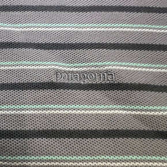 Patagonia Organic Cotton Polo Shirt Gray Striped Short Sleeve Mens Medium - Picture 9 of 11
